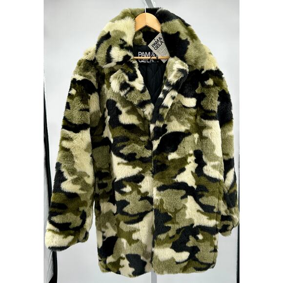 Pam & Gela Camo‎ Faux Fur Coat M/L $595 - Picture 5 of 16